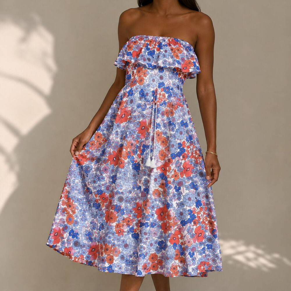Japna Maxi Dress Womens XS Floral Boho Peasant Empire Waist Off Shoulder